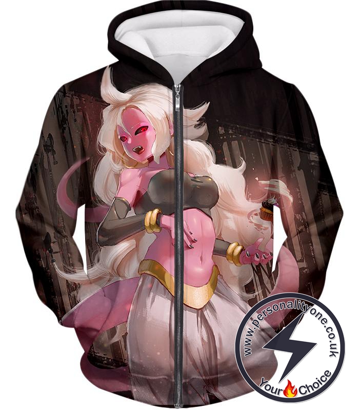 Dragon Ball Super Cool Dragon Ball Super Villain Android 21 Ultimate Form Promo Zip Up Hoodie